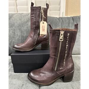 A.S. 98 Jackie Boots Studded Leather Double Zip Size 39 US 8.5 NWOB Eggplant